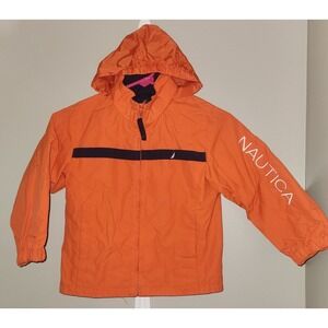 Nautica Jacket Youth boy Size S 5 Orange and Navy Nylon, Lined, Hooded, Full Zip